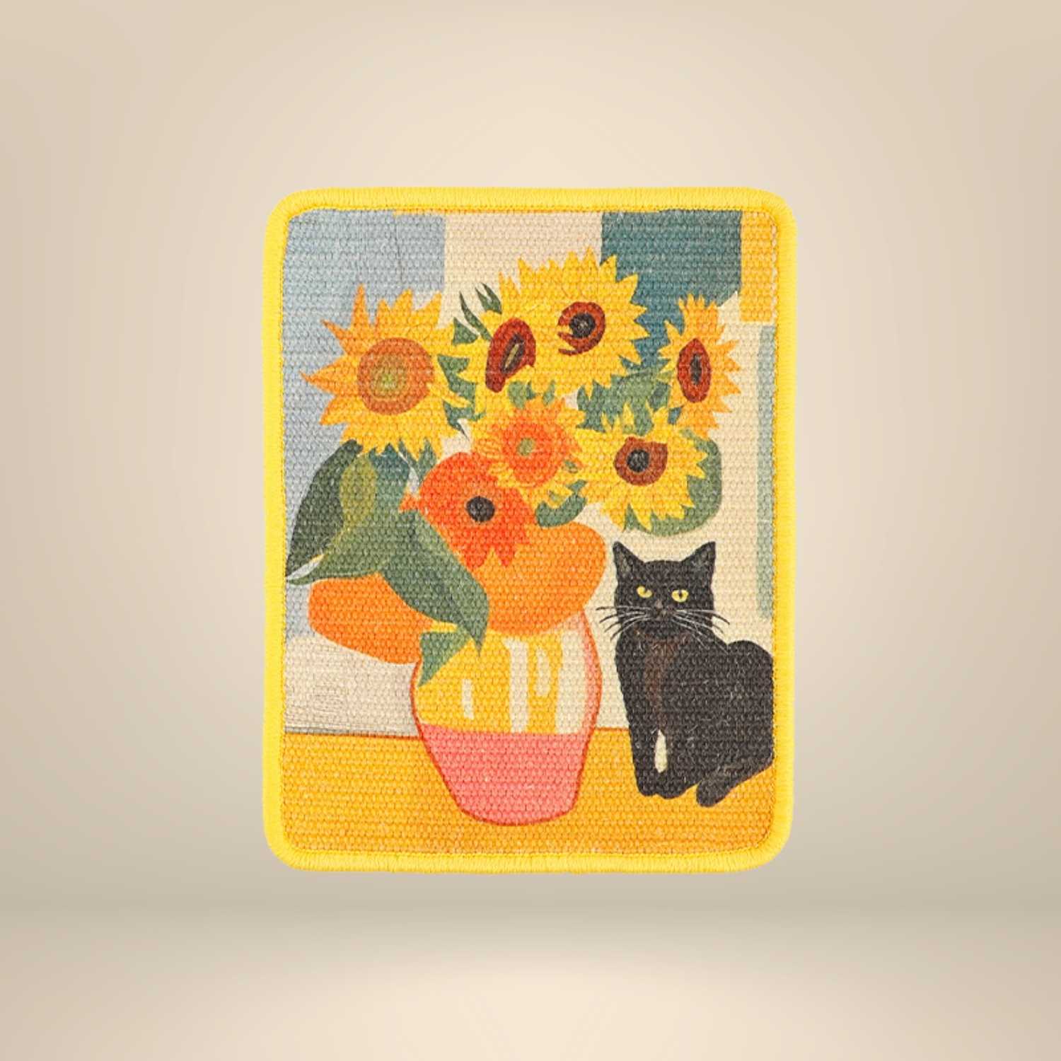 Kattenkrabmat Sisal zonnebloemen met zwarte kat